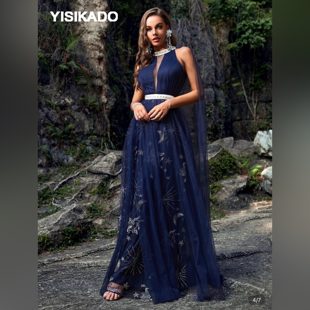 SHEIN Navy Blue Starry Evening Dress
